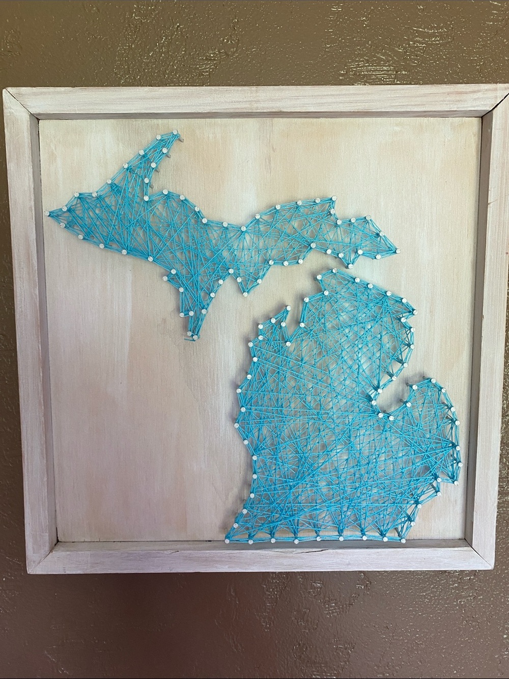 Handmade Michigan String Art Wall Decor in Aqua